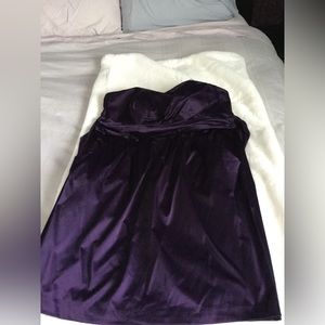 Purple satin like dress. Strapless. Tie in back